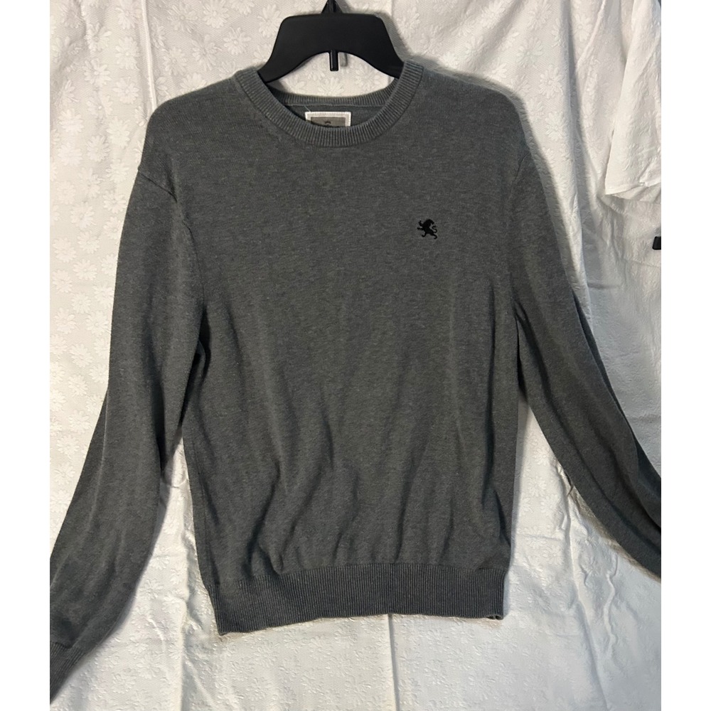 Express Mens Rampant Lion Crew Neck Sweater Grey Embroidered Lion Logo Size L